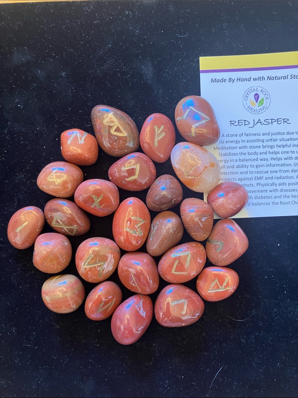 Red Jasper Rune Tumbled Stone Futhark Alphabet Engraved Symbol 25 pcs Set